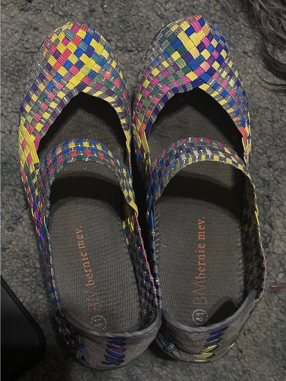 bernie mev. Multicolor Woven Mary Jane wedge heel—Yellow, Blue, Pink, Silver